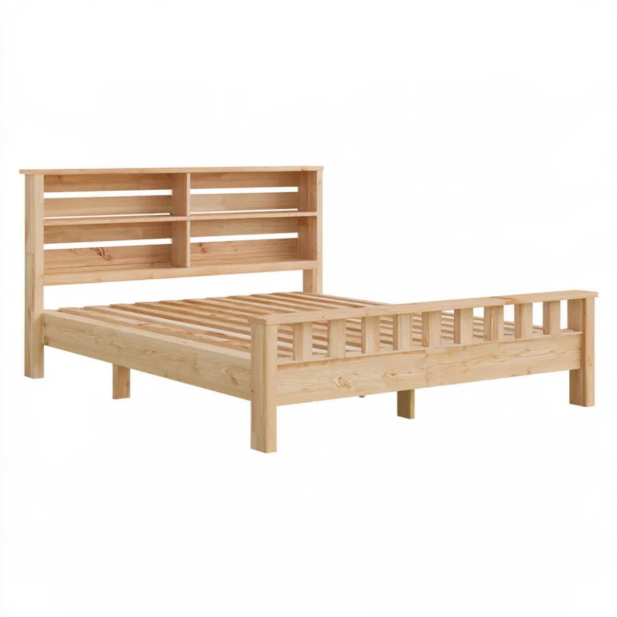 Full Size Solid Pine Wood Platform Bed Frame with Slats, Natural, 80 x 57 x 39 in