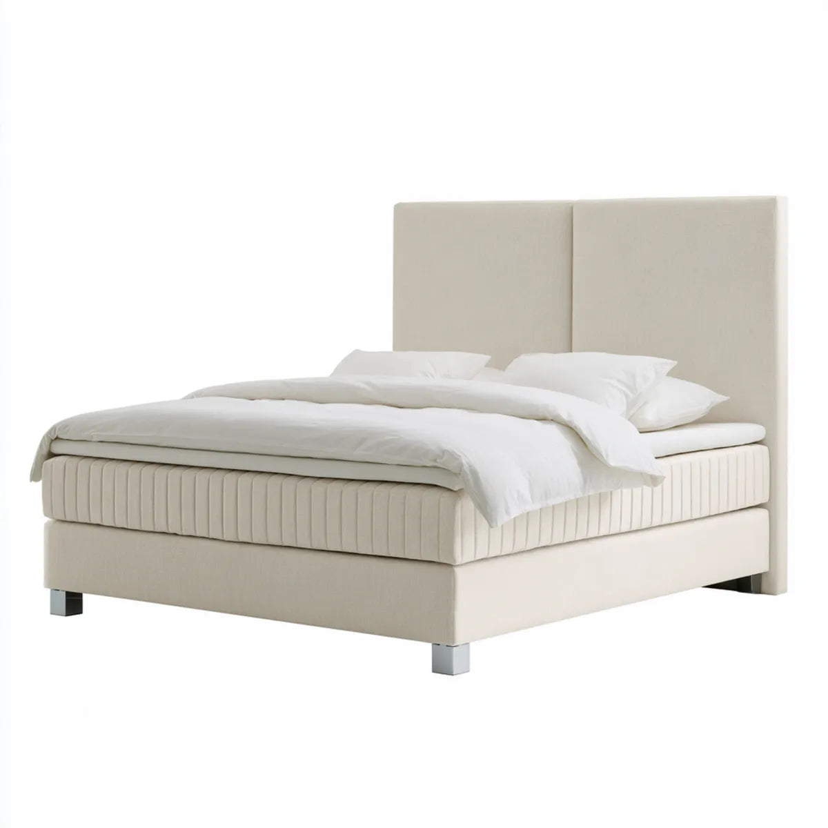 Ivory Polyester Upholstered Queen Platform Bed Frame, 65 x 86 x 54 in, Split Panel Headboard