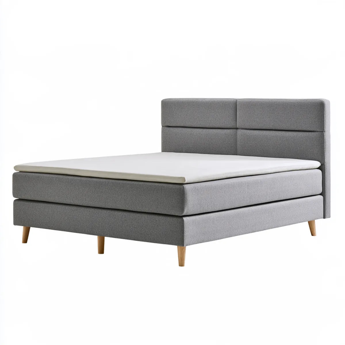 Queen Upholstered Platform Bed Frame with Foam Mattress, 60 x 80 in, Gray Polyester and Rubberwood
