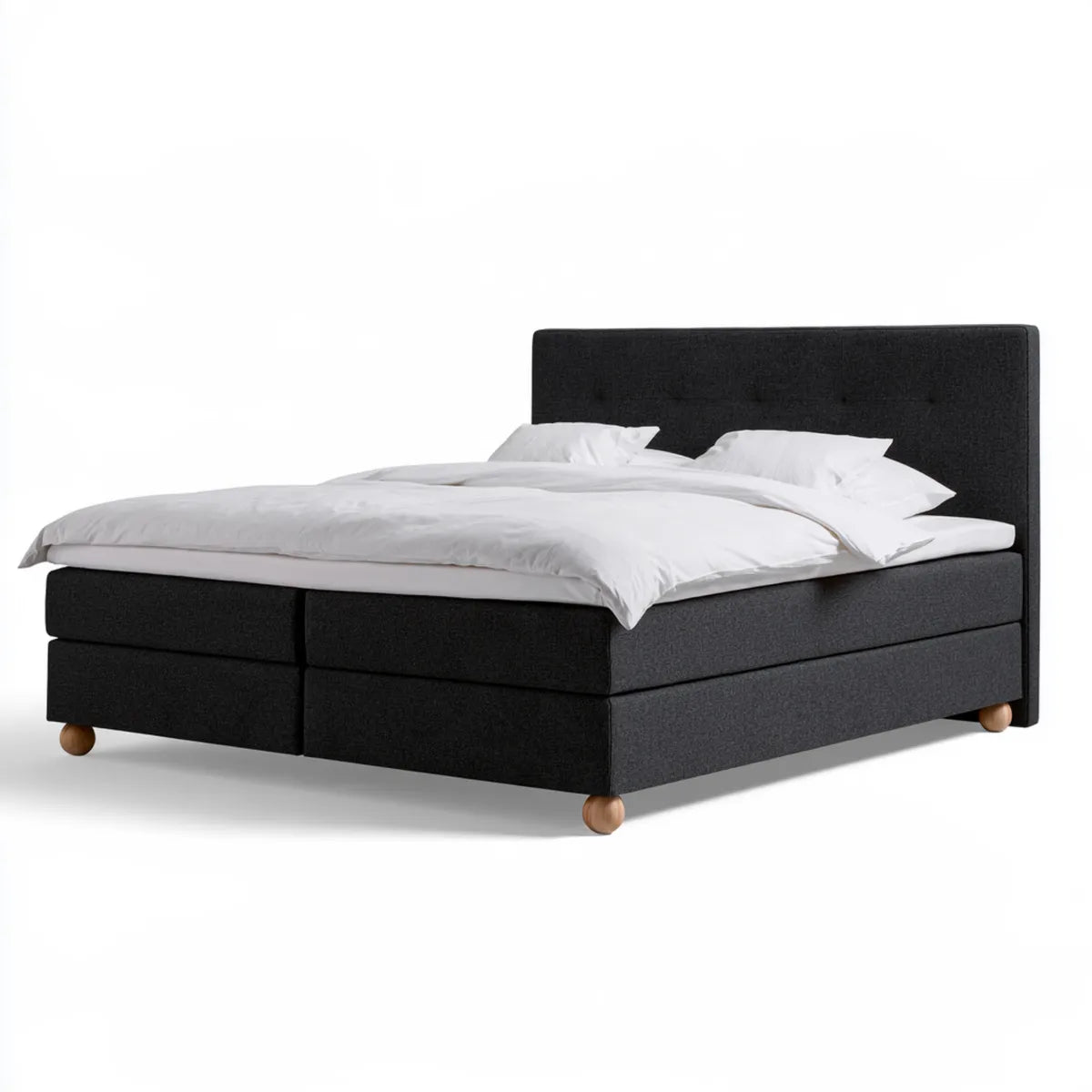 King Upholstered Bed Frame, 76 x 80 in, Dark Gray Polyester Fabric, Rectangular Headboard