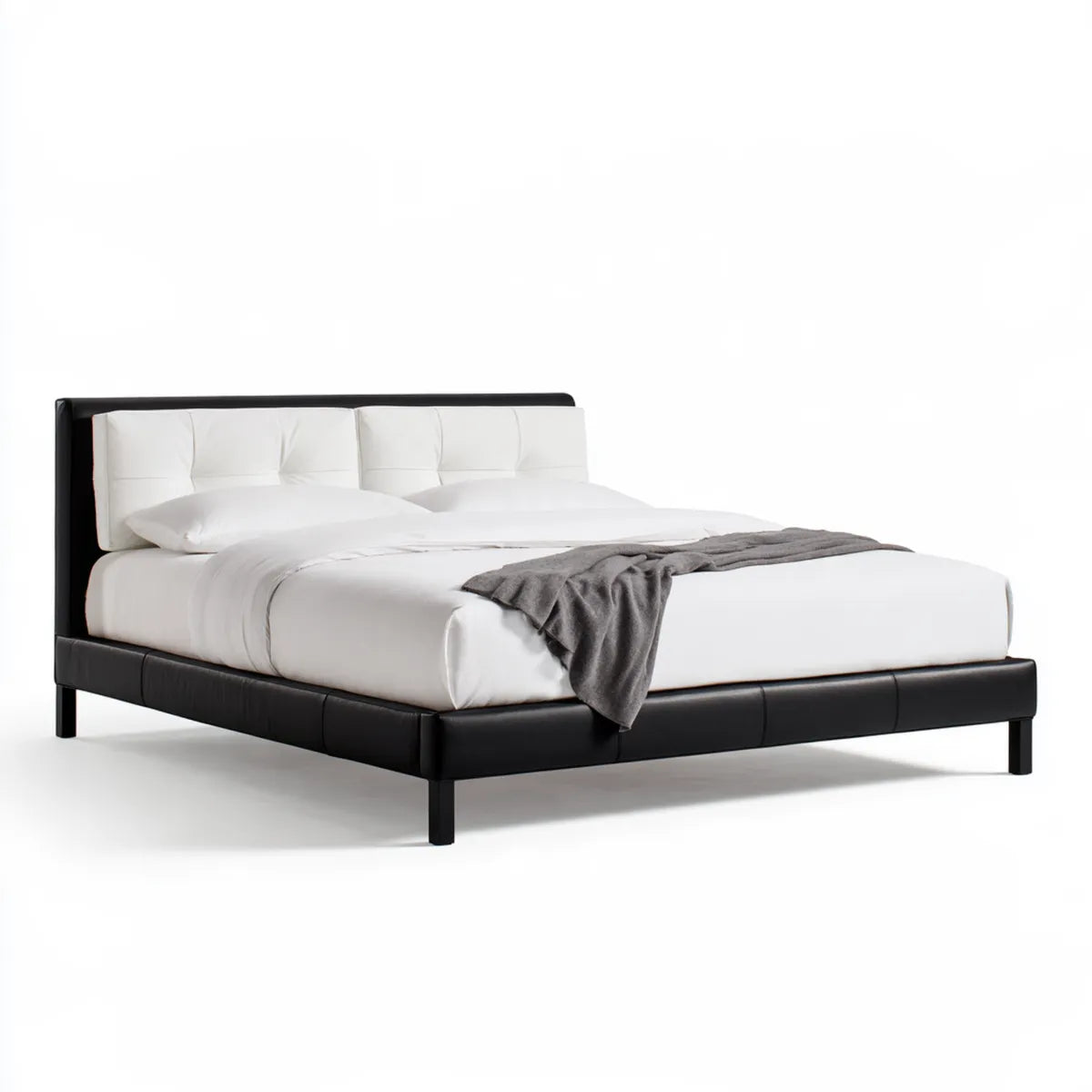 King Upholstered Platform Bed Frame, 84 x 80 x 40 in, Black PU Leather