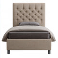 Full Upholstered Platform Bed Frame, 57 x 80 x 54 in, Beige Polyester Fabric, Button-Tufted Headboard