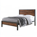 Queen Platform Bed Frame, 83.5 x 61.4 x 42.5 in, Brown/Black Steel and MDF