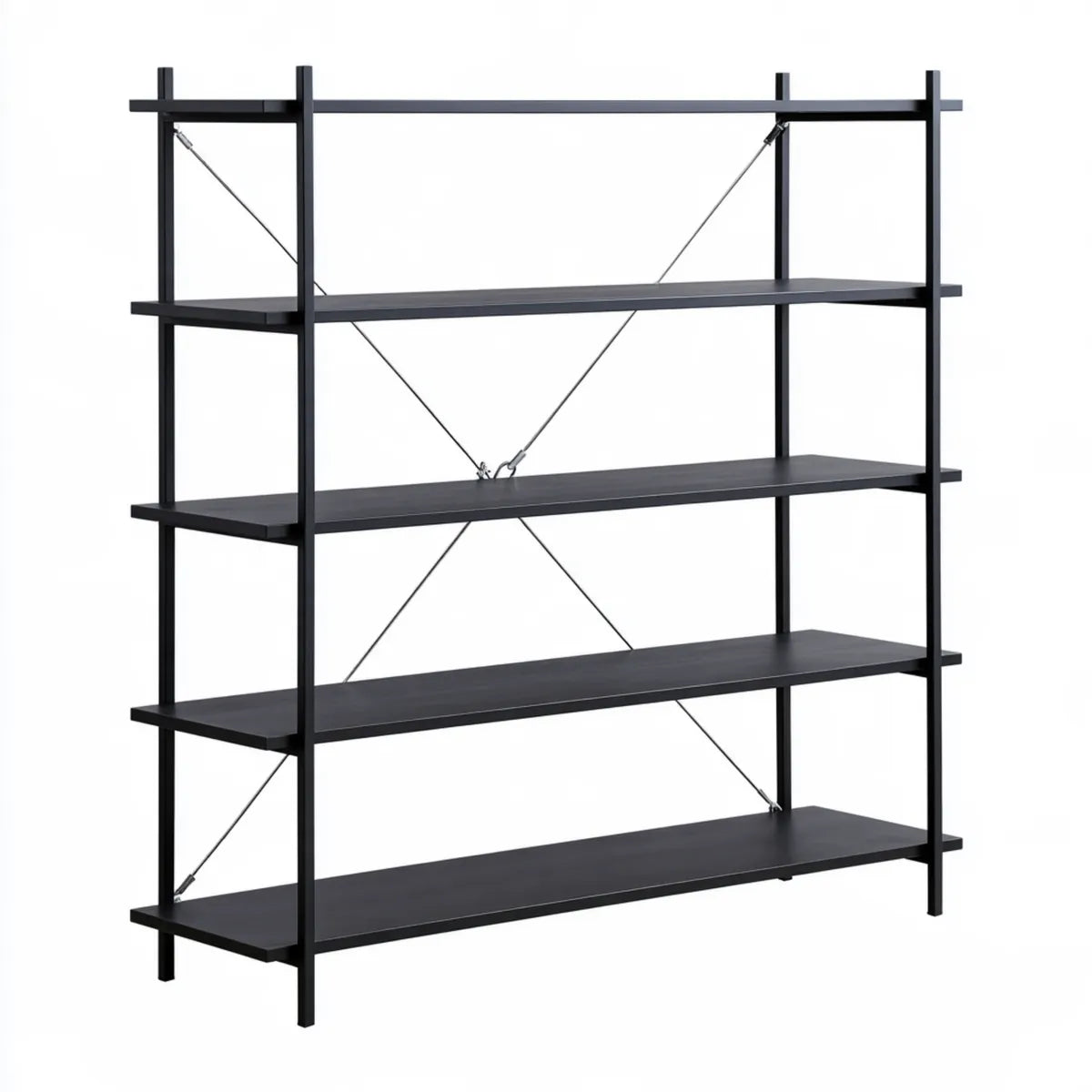 5-Shelf Industrial Bookcase, Black Engineered Wood and Steel, 78.7 x 13.8 x 78.7 in
