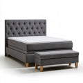 Queen Upholstered Platform Bed Frame with Tufted Headboard and Ottoman Bench, Gray Fabric, 60 x 80 in