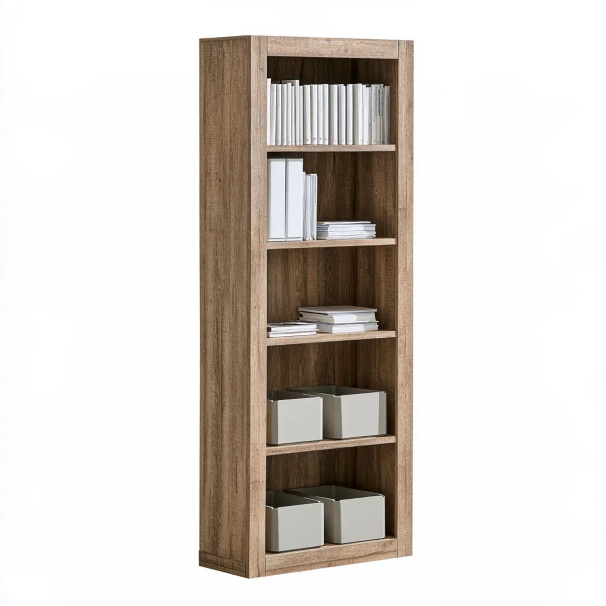 5-Shelf Rectangular Bookcase, 23.2 x 11.8 x 70.9 in, Rustic Brown Engineered Wood