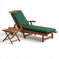 Outdoor Solid Acacia Wood Sun Lounger Set with Folding Side Table, 200 x 65 cm, Brown and Dark Green