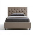 Queen Upholstered Platform Bed Frame, 63 x 85 x 54 in, Taupe PU Leather, Black Legs