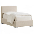 Queen Upholstered Platform Bed Frame with Headboard, 63 x 84 x 48 in, Beige Polyester
