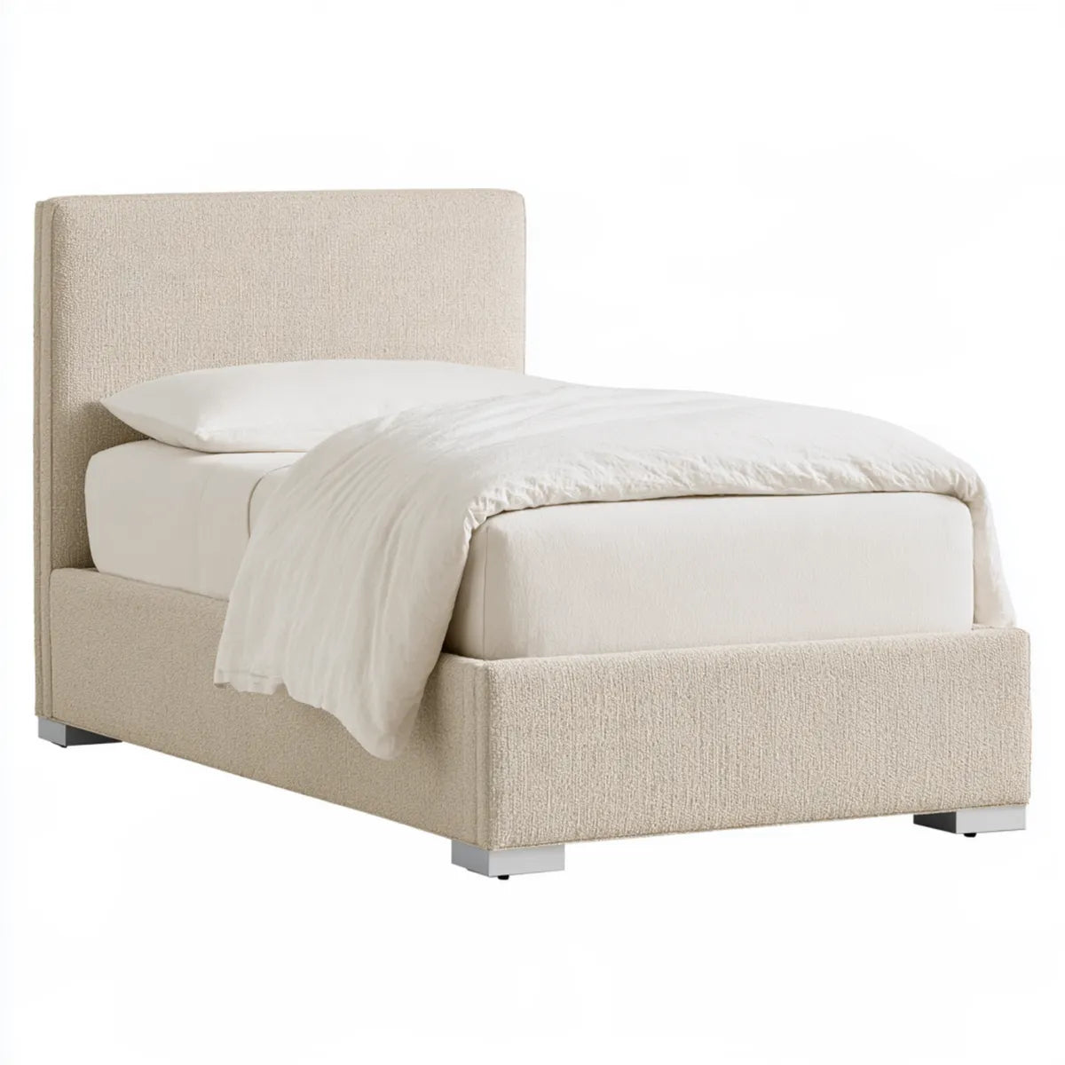 Queen Upholstered Platform Bed Frame with Headboard, 63 x 84 x 48 in, Beige Polyester
