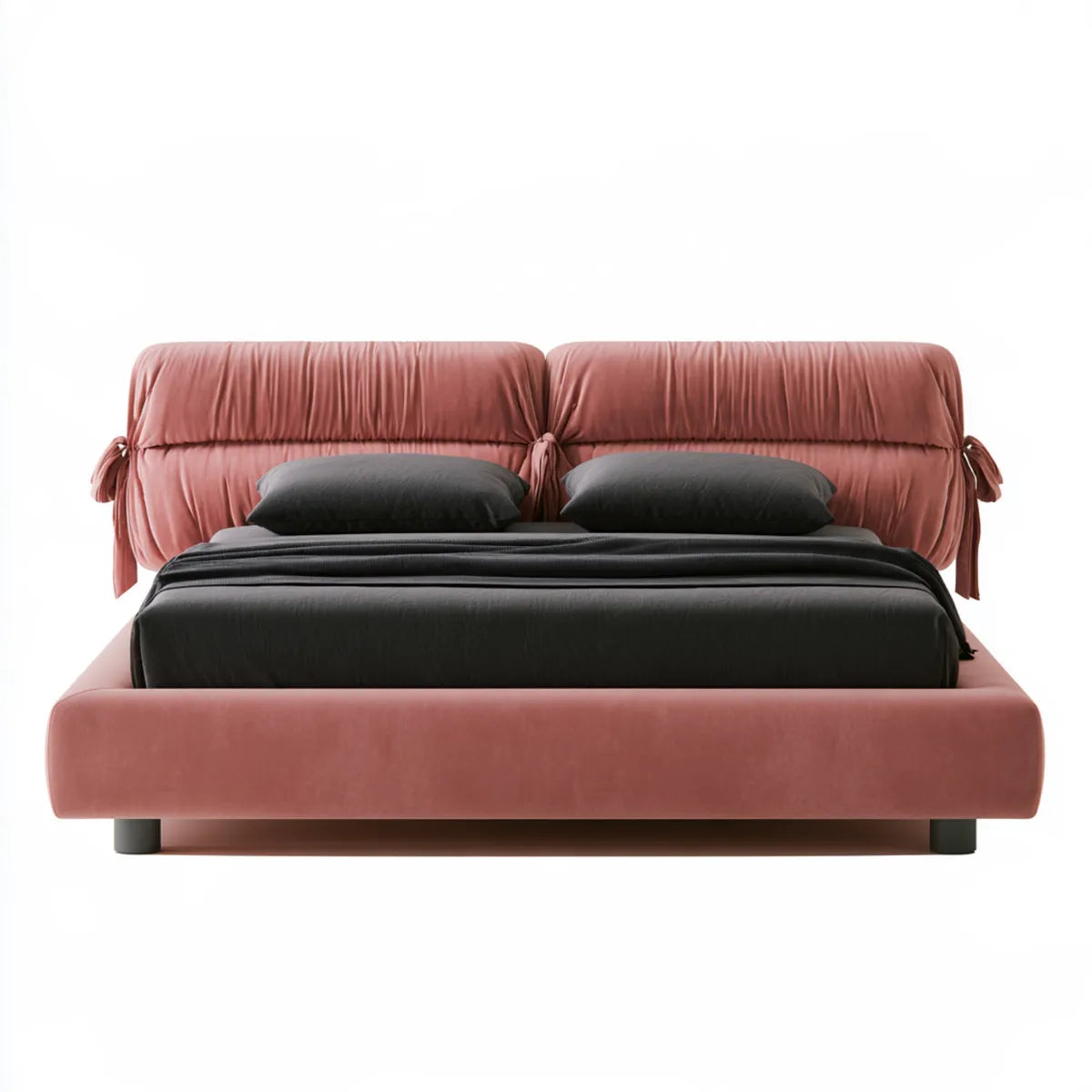 King Upholstered Platform Bed Frame, 86 x 82 x 48 in, Pink Polyester Velvet
