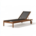 Adjustable Outdoor Sun Lounger, 200 x 70 x 35 cm, Brown Solid Teak Wood and Black Textilene Mesh with Wheels