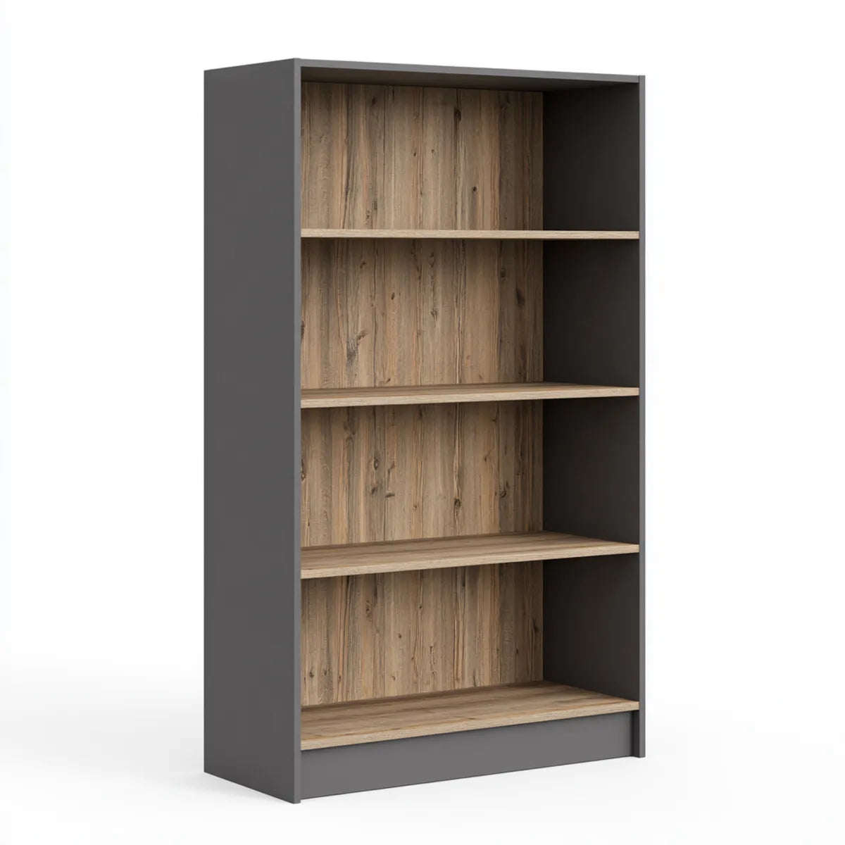 Tall 4-Shelf Particleboard Bookcase, 31.50 in W x 15.75 in D x 70.87 in H, Dark Gray and Rustic Brown