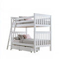 Twin Over Twin Bunk Bed with 2 Storage Drawers, White Painted Pine Wood, 80 x 42 x 65 in